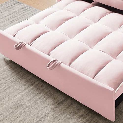 Pink Velvet Pull Out Sofa Bed F606