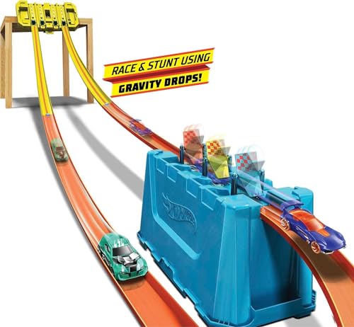 Multi-Lane Speed Box Toy Car Track Builder Playset with 18 Component Parts & 2 1:64 Scale Vehicles H107953