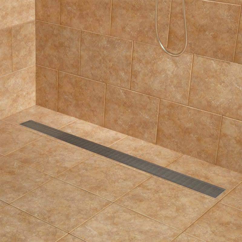 48x22 Linear Shower Drain with Flange Brushed Stainless Steel F46169