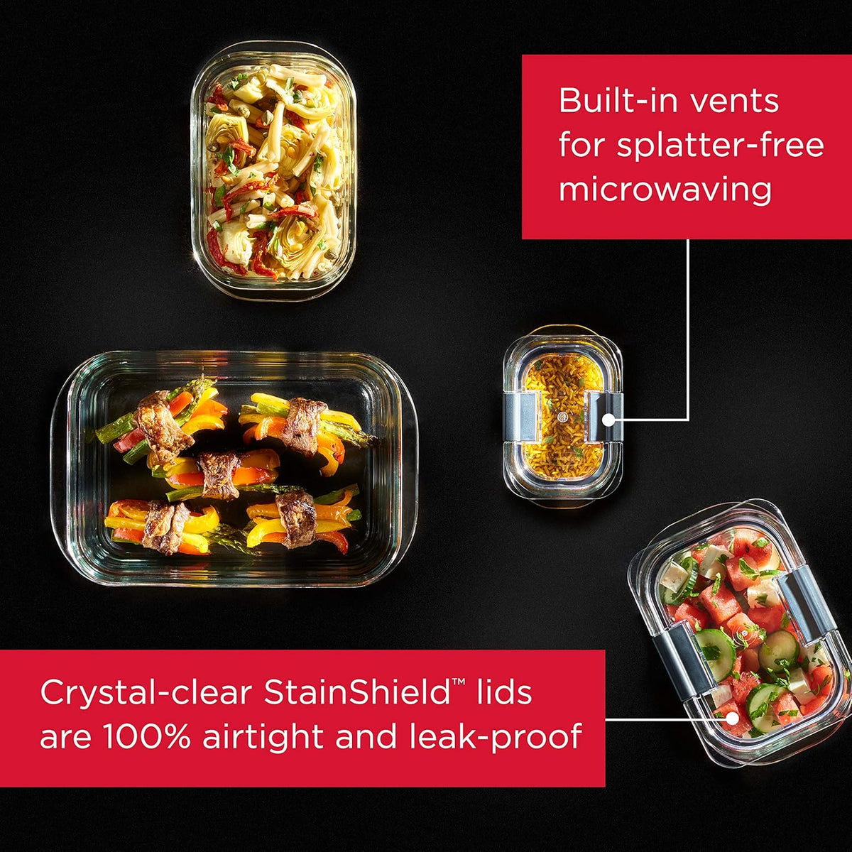 8-Piece Glass Food Storage Containers with Lids, Clear/Grey X88516