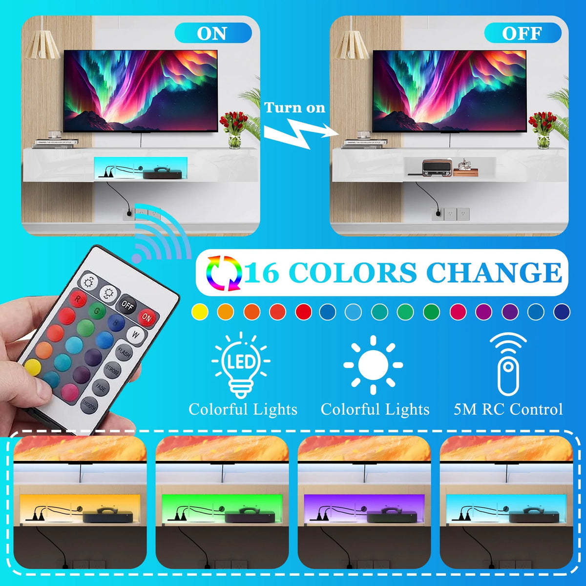 Black 71in Floating TV Stand with LED B67822