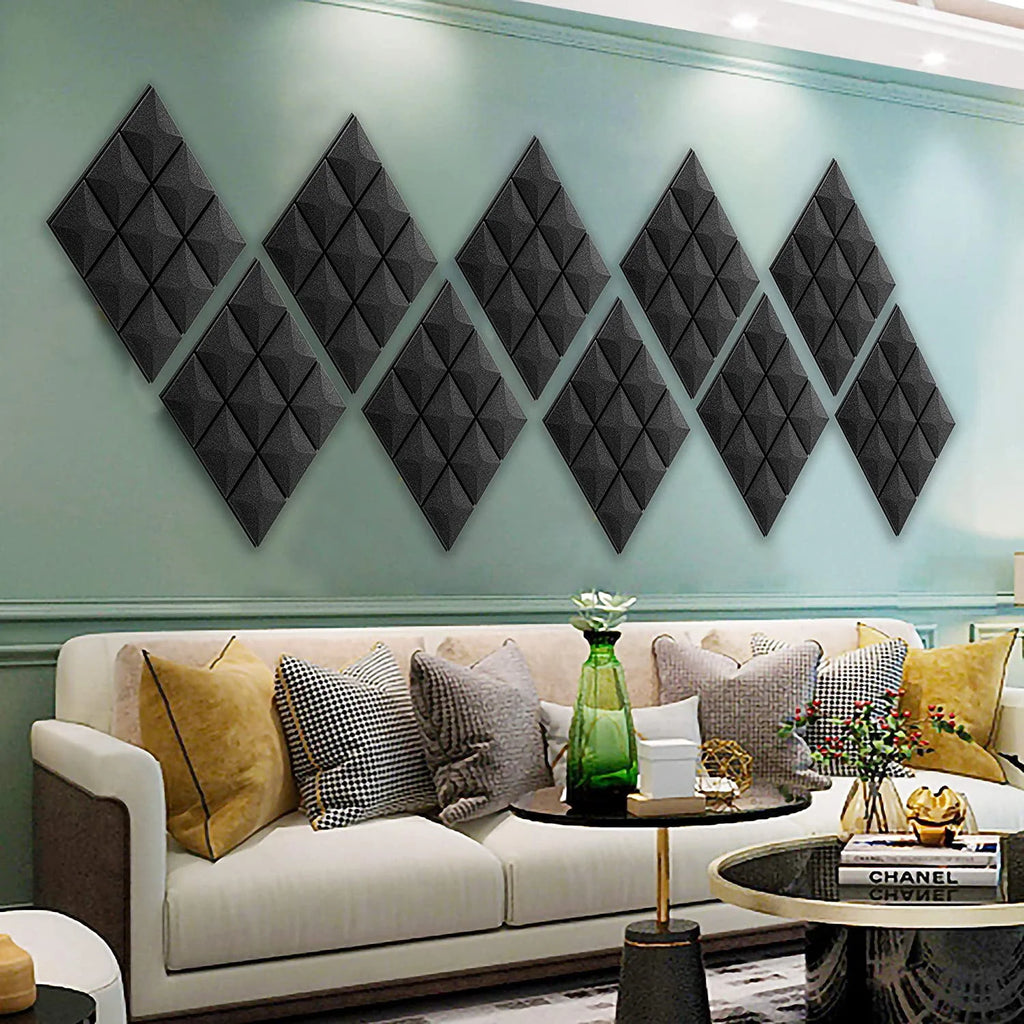 Acoustic Foam Panels 2 x 12 x 12 Mushroom 24 Pack Black K492