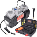 Portable Air Compressor Pump Tire Inflator with Digital Gauge, Heavy Duty Double Cylinder 12V Tire Pump 150 PSI with Tire Repair Kit and Toolbox, Pack of 2 N344