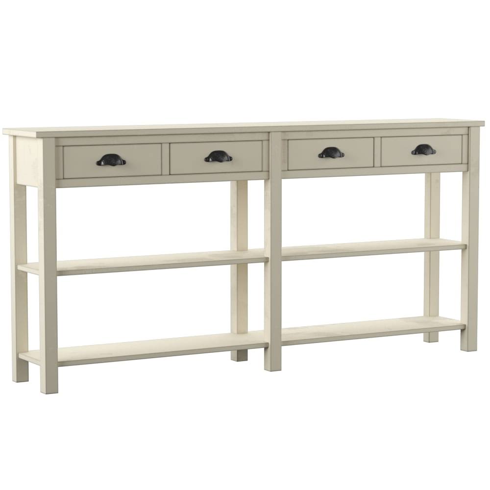 4-Drawer Console Table with 2 Shelves, Cream Q586
