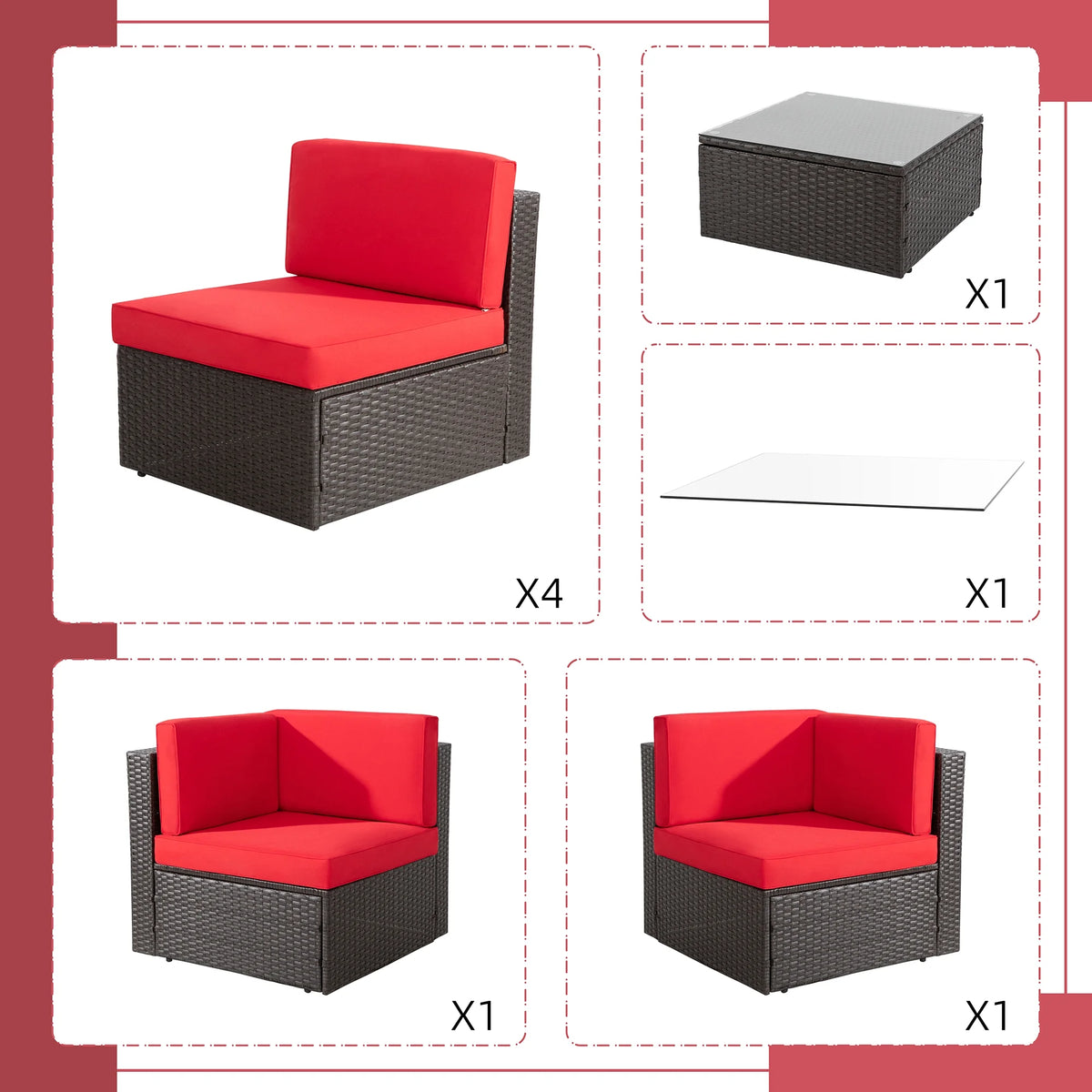 6 Pieces All-Weather PE Rattan Wicker Patio Sofa Set F159