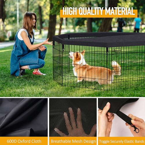 Black 8 Panels 24 Inch Metal Wire Pet Playpen with Top Cover X671397