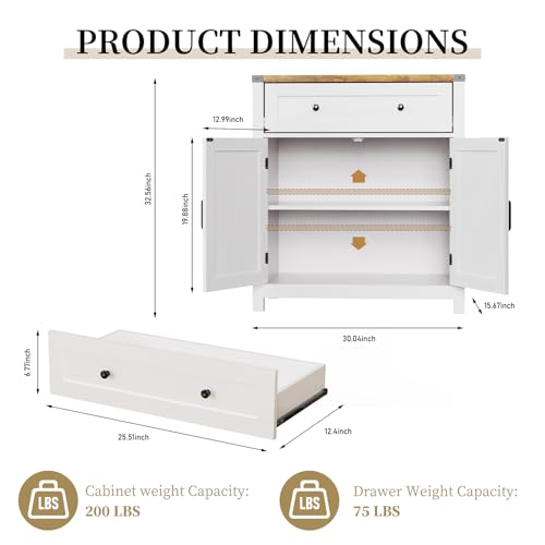 White Buffet Cabinet with Drawers G4439