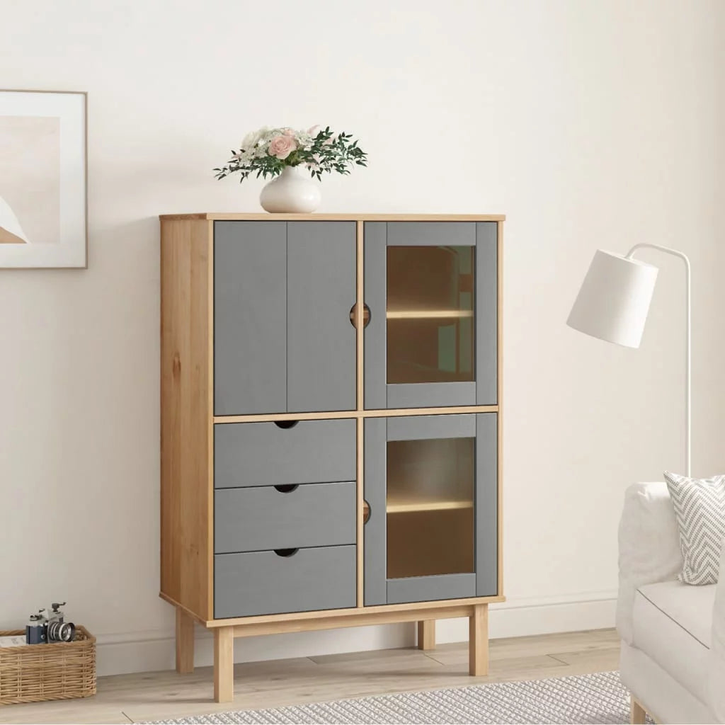 Brown and Gray Solid Wood Pine Highboard G5016