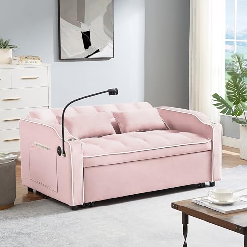 Pink Velvet Pull Out Sofa Bed F606