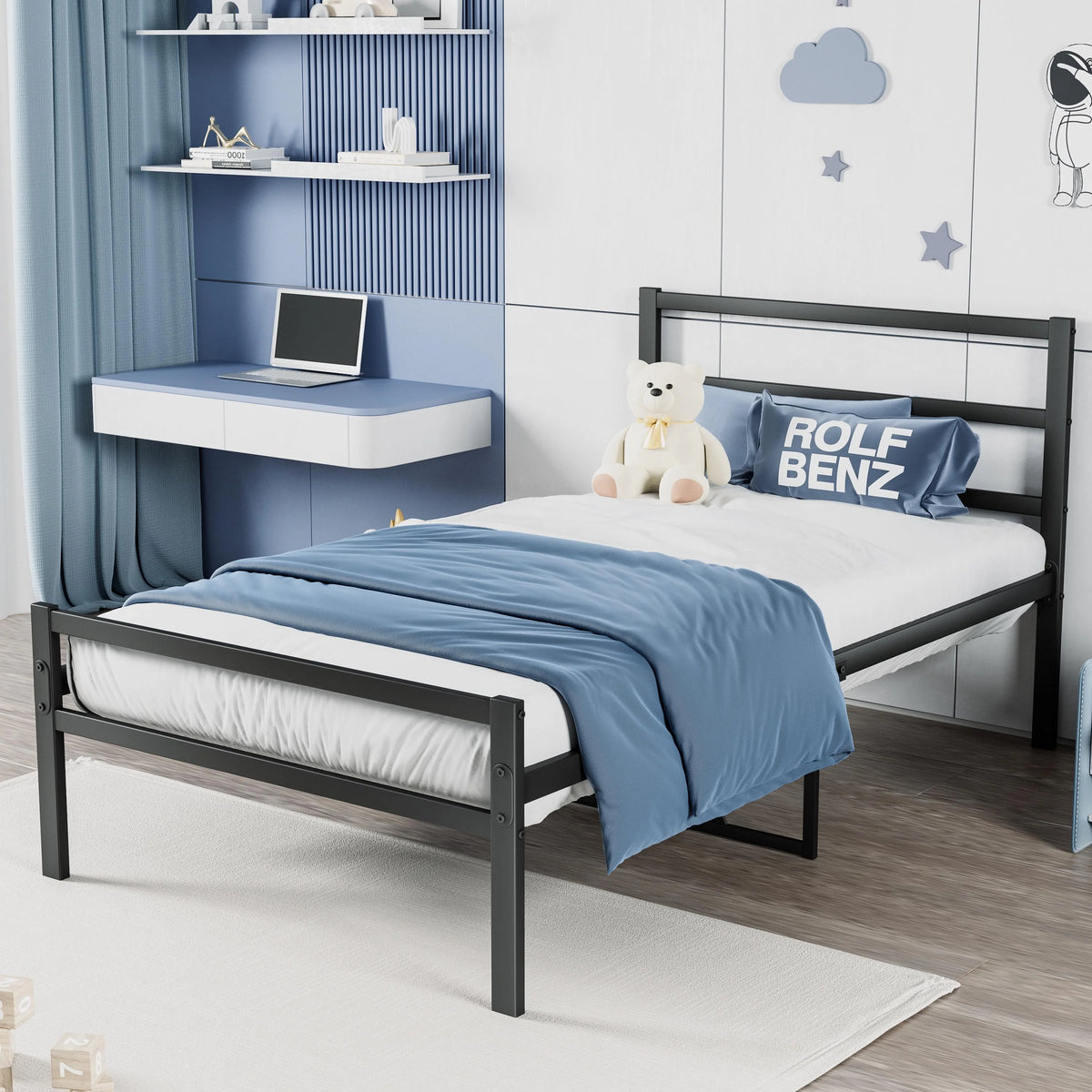 Black Full Metal Platform Bed with Headboard and Footboard V625285