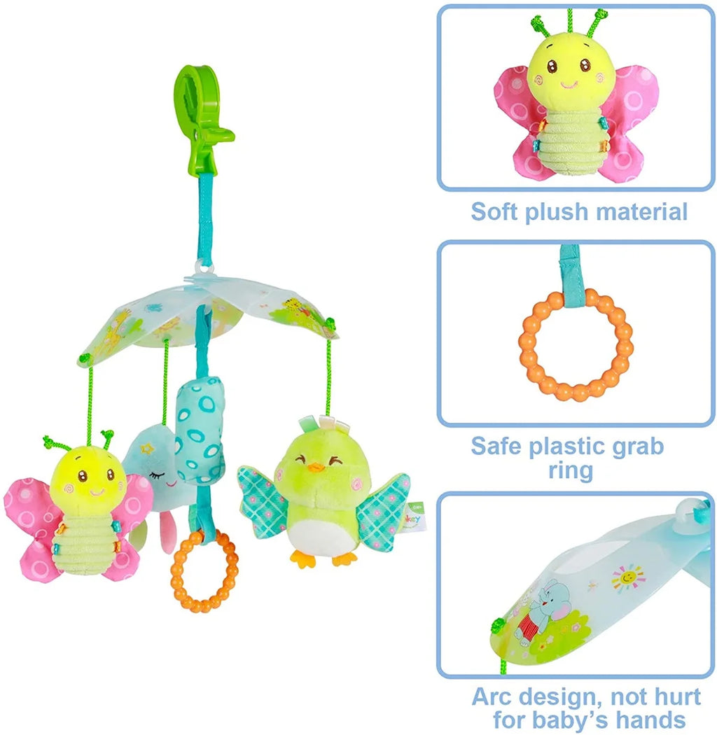 Baby Car Seat Toys Clip On Stroller Toy with Birds and Bees Hanging Rattle, Two Wrist Rattles J74478