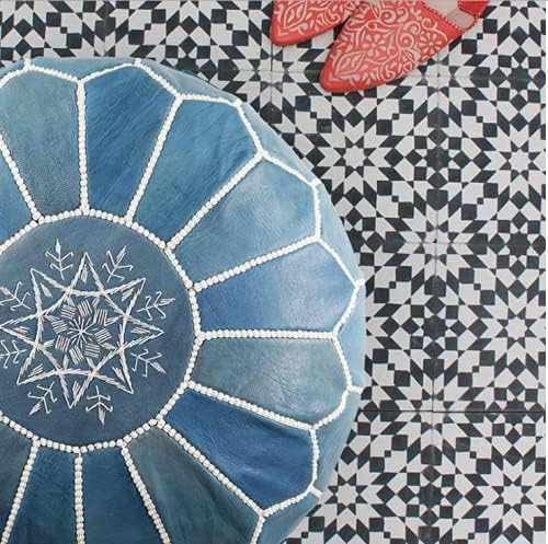 Blue 20 inches Embroidered Genuine Pouf S672
