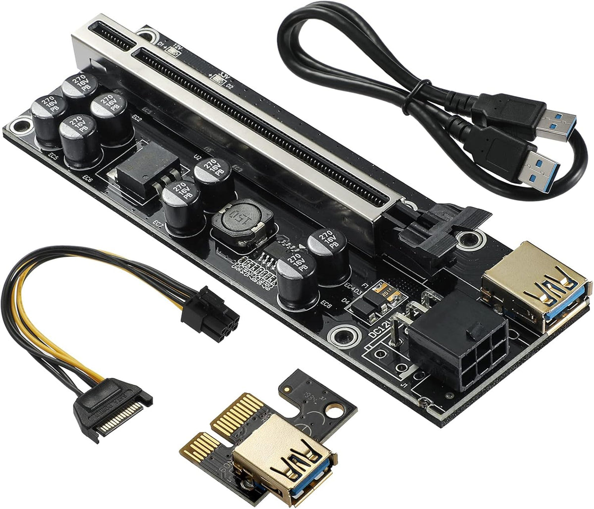 PCIE Riser with 6PIN SATA Power Cable and 60cm USB 3.0 Cable, 6 Pack P32883