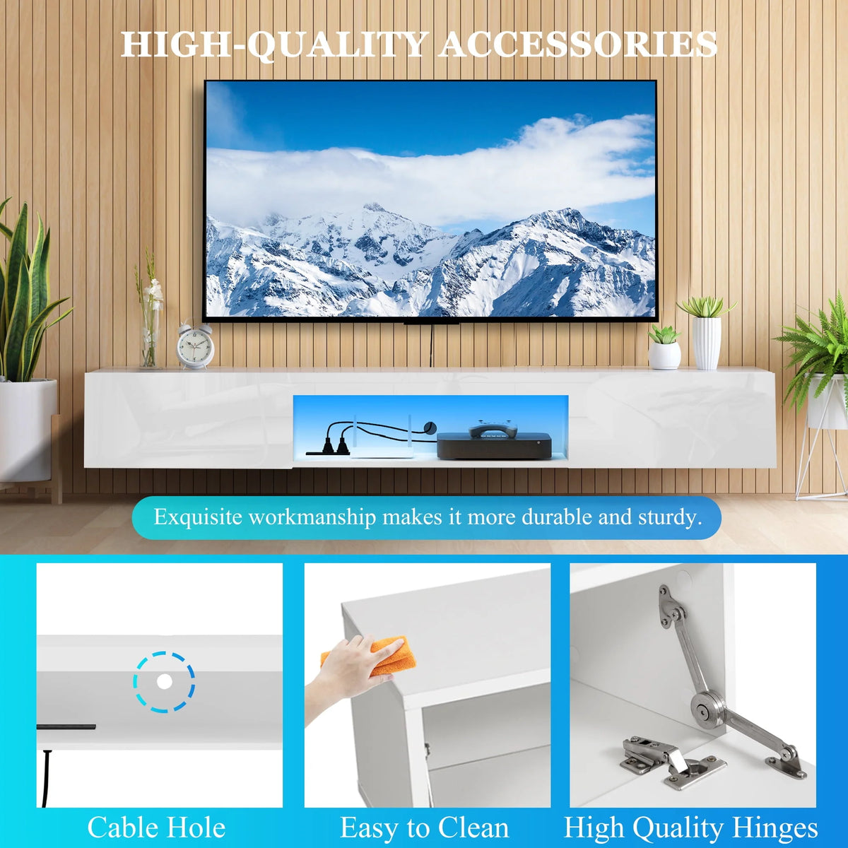 Black 71in Floating TV Stand with LED B67822