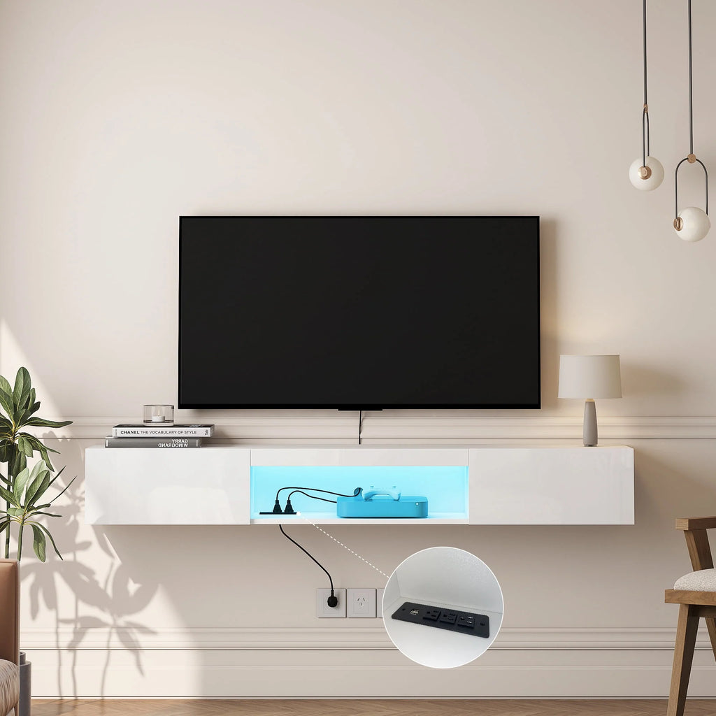 Black 71in Floating TV Stand with LED B67822