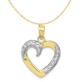 10K Two-Tone Gold Rhodium Plated Heart Pendant With 10K Yellow Gold Rope Chain 20" D385