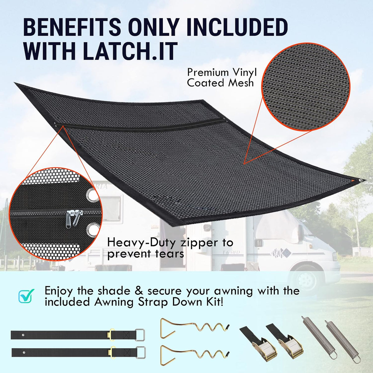 RV Awning Shade Screen 8x15.3’ with Zipper G3214