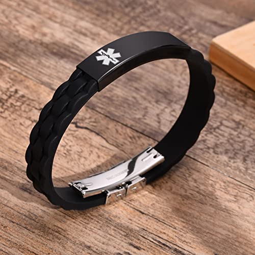 Custom Silicone Rubber Strap Stainless Steel Medical Alert Bracelet J97676