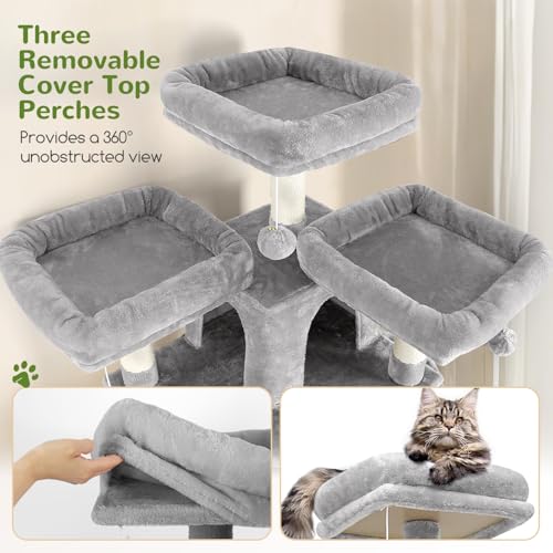 82-inch XXL Tall Cat Tree with Scratching Post, 3 Perches, 2 Condos, 2 Hanging Baskets, Light Grey I297172