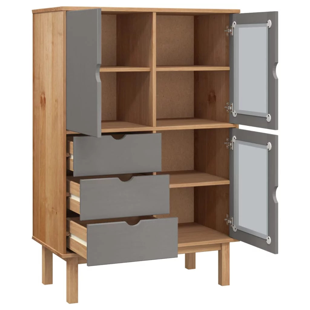 Brown and Gray Solid Wood Pine Highboard G5016