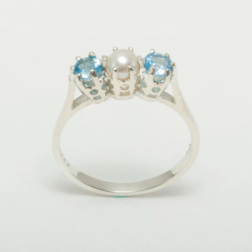 925 Sterling Silver Cultured Pearl & Blue Topaz Engagement Ring N489960