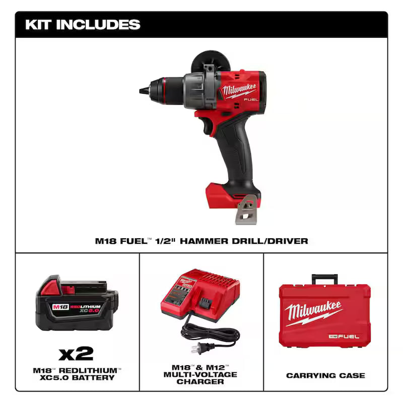 18V Lithium-Ion Brushless Cordless 1/2 in. Hammer Drill Driver Kit with Two 5.0 Ah Batteries B8670