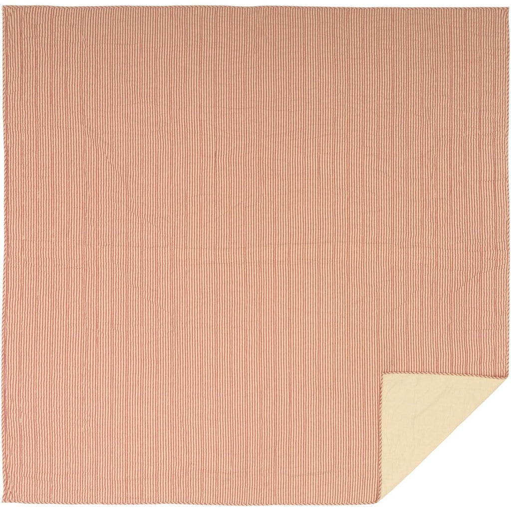 Red Ticking Stripe California King Quilt Coverlet T305228