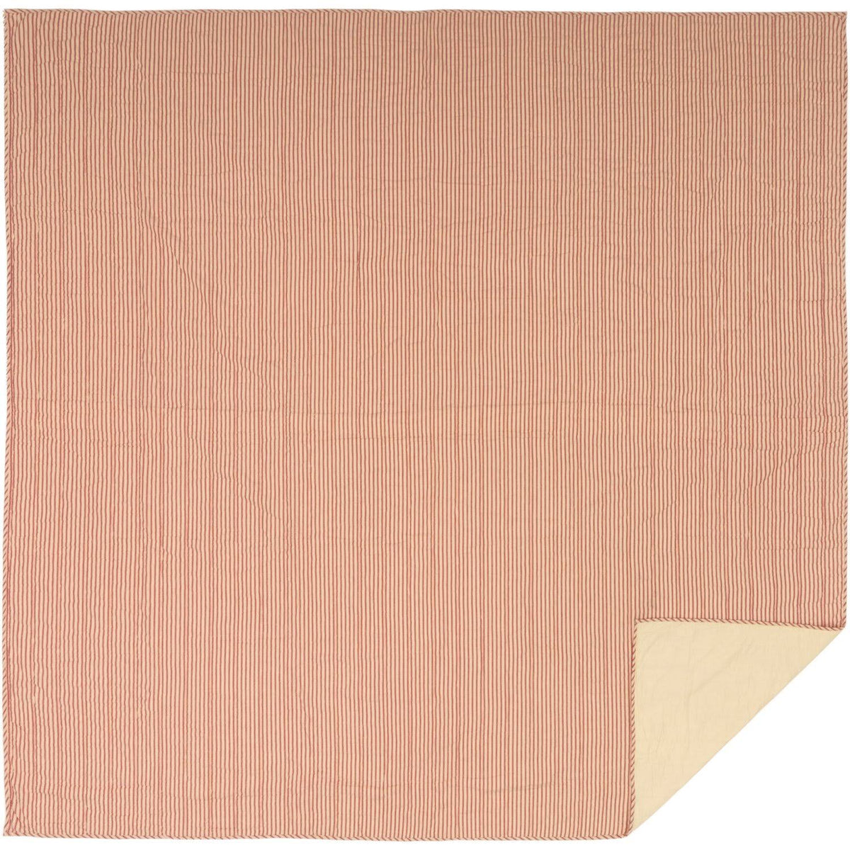 Red Ticking Stripe California King Quilt Coverlet T305228