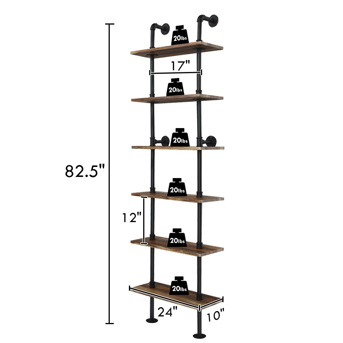 Brown 6-Shelf Rustic Pipe Shelving Unit L844635