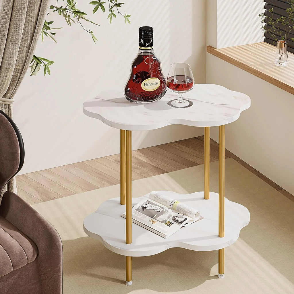 White Gold Faux Marble 2-Tier End Table Q5464