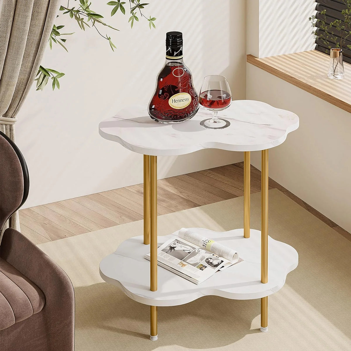 White Gold Faux Marble 2-Tier End Table Q5464
