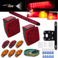 LED Trailer Lights Kit, Submersible Square Stop Turn Tail Lights with Wire & Bracket, Red/Amber Side Marker Lights, 3rd Brake ID Light Bar Y39175