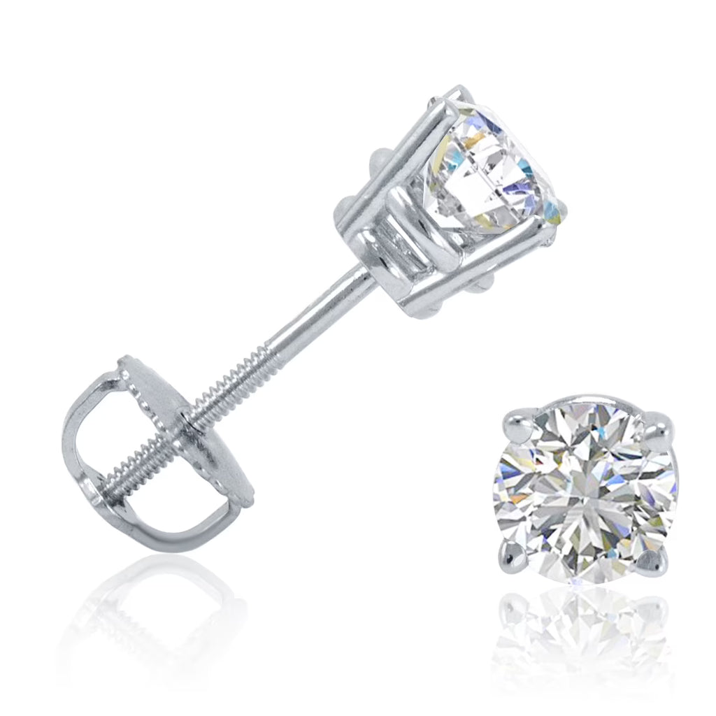 14K White Gold Diamond Stud Earrings with Screw Backs O3789