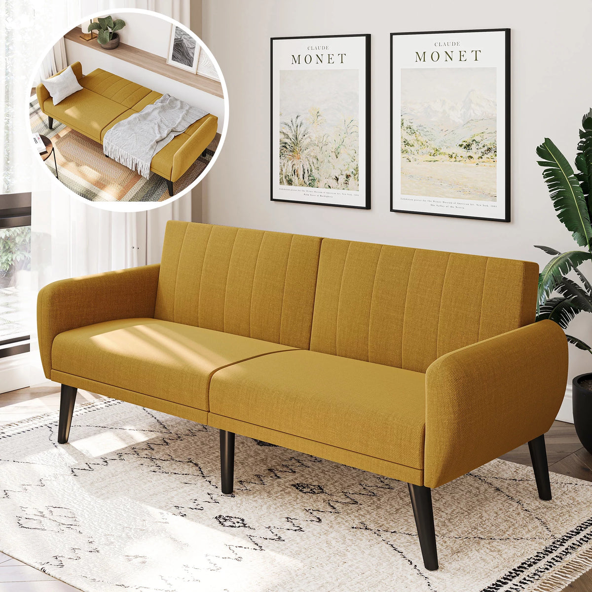Convertible Sofa Bed Yellow C594889