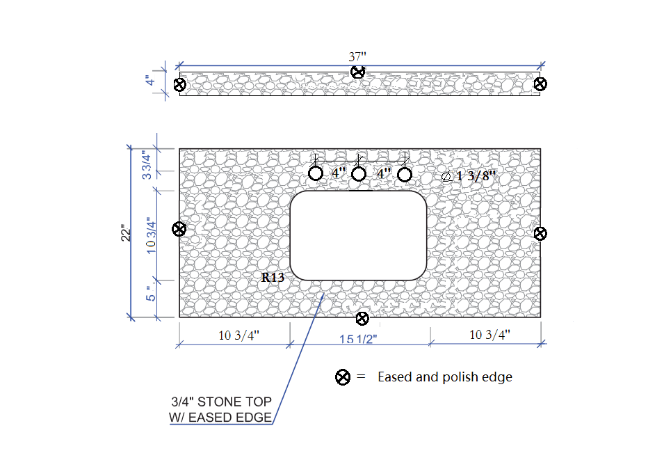 37in Grey Engineered Stone Vanity Top with Ceramic Sink F1264