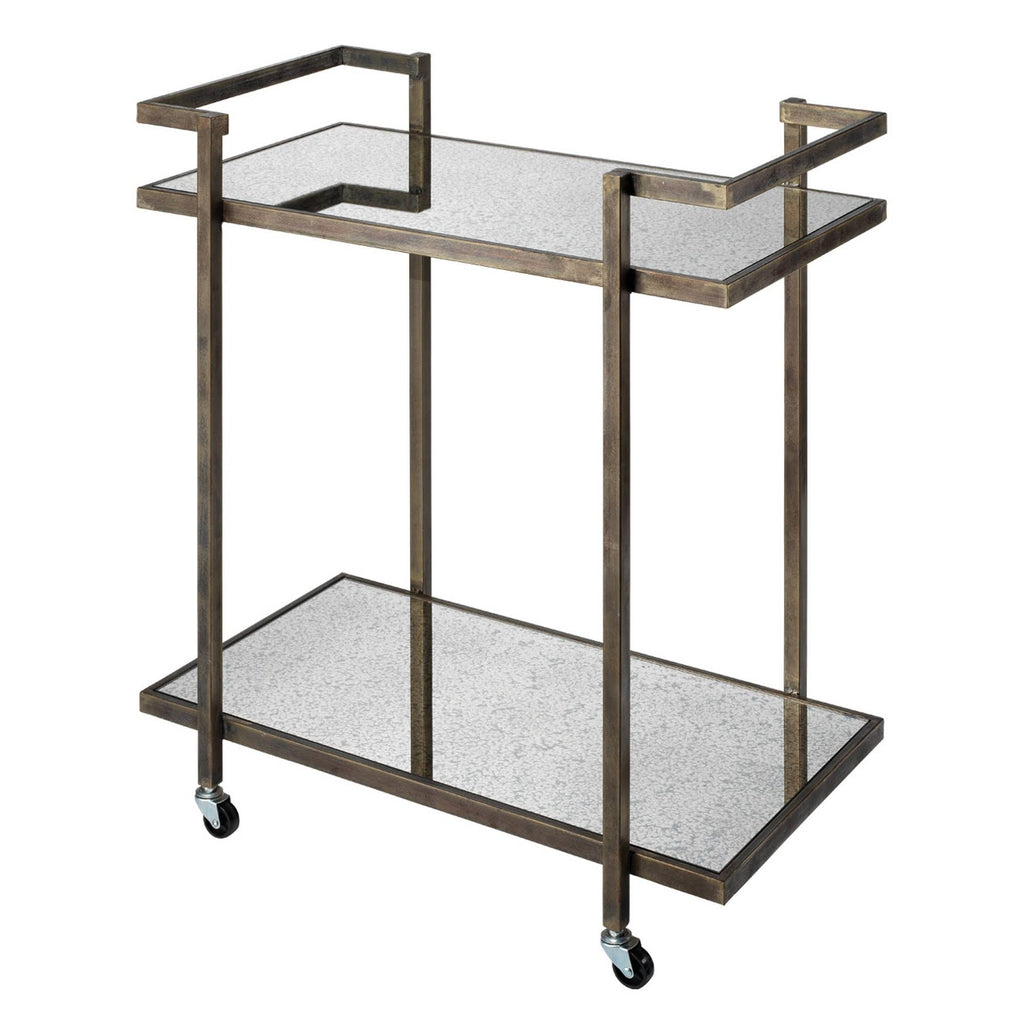 Antique Gray Bar Cart with Tubular Metal Frame and Casters D423954