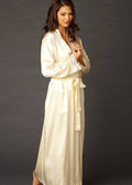 Pearl XS Long Silk Robe with Lace Cuffs and Side Pockets C76866