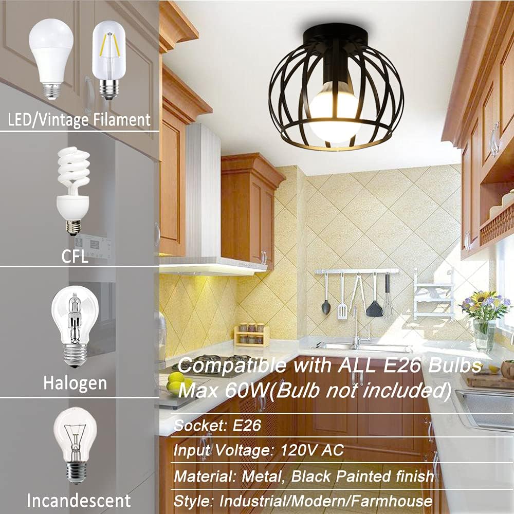 2 Pack Black Semi Flush Mount Ceiling Light Fixture G20266