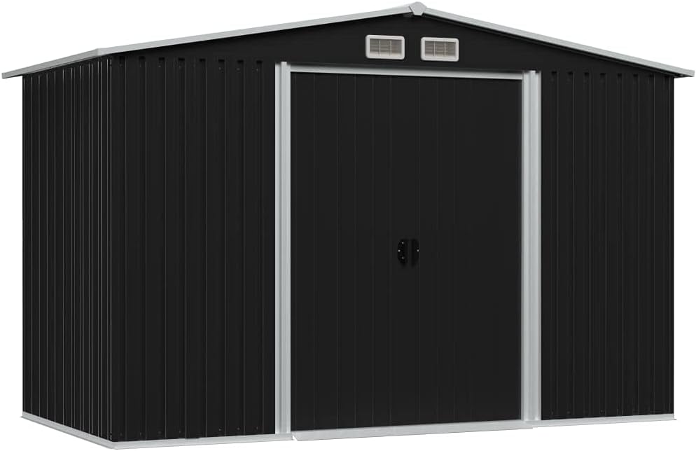 Anthracite Garden Storage Shed with Double Sliding Doors 101.2 x 80.7 x 70.1inch L276