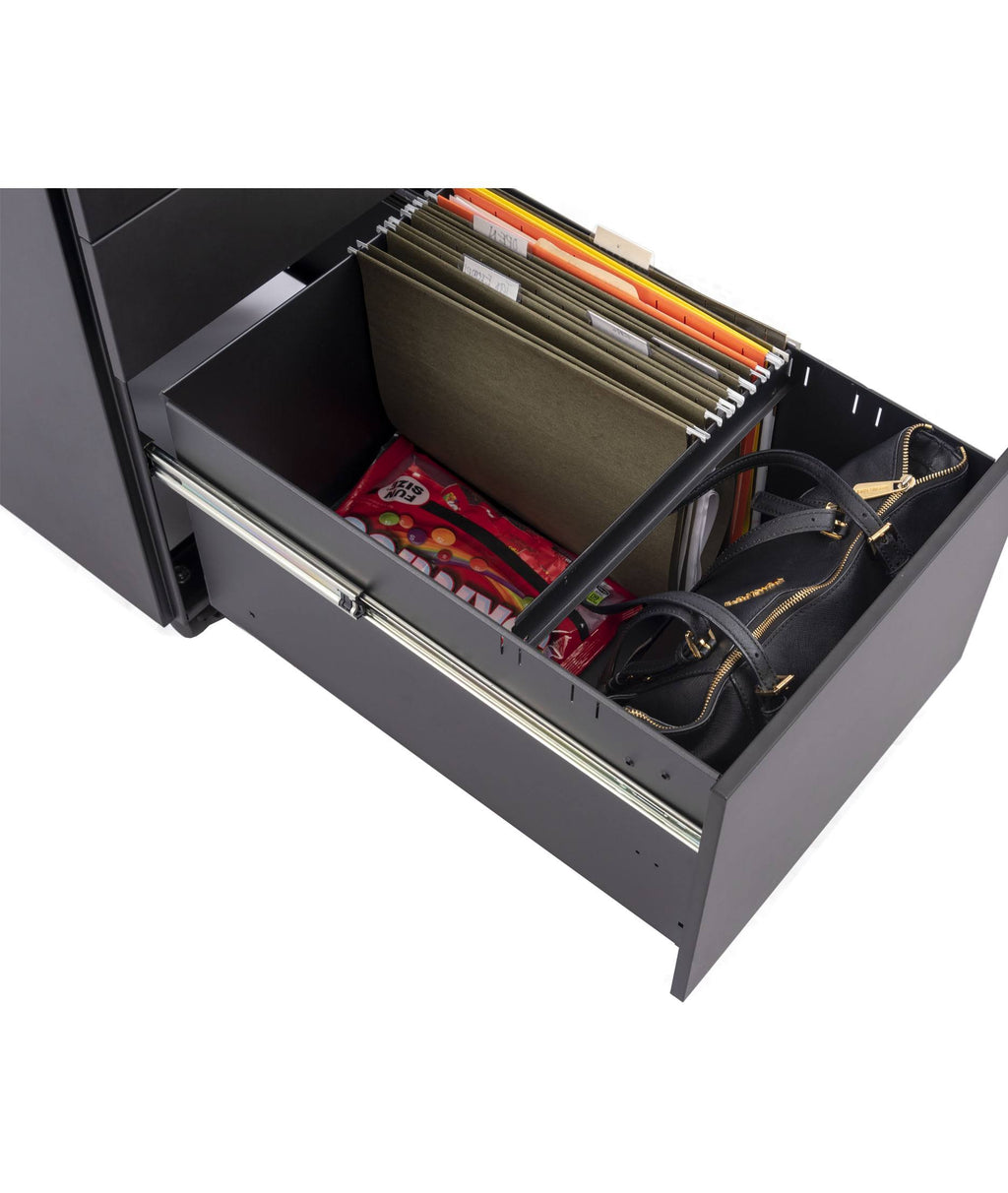 Black Wide 3 Drawer Rolling File Cabinet N149