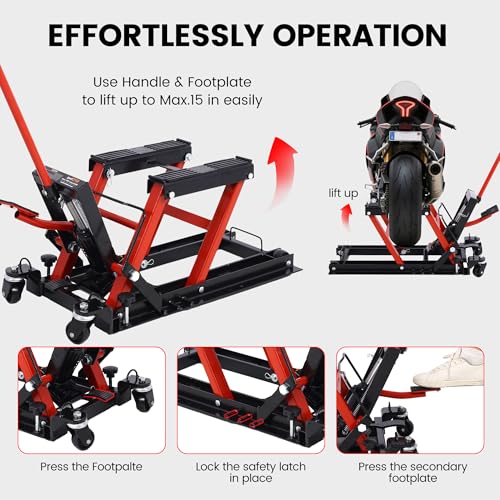 1500LBS Hydraulic Motorcycle Lift Jack with 4 Wheels E6965