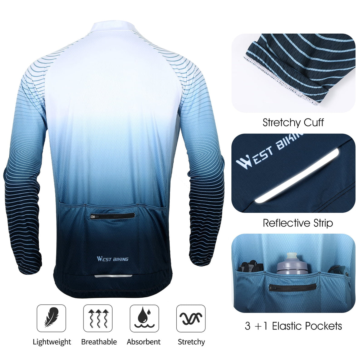 White Long-Sleeved Cycling Jersey Q827
