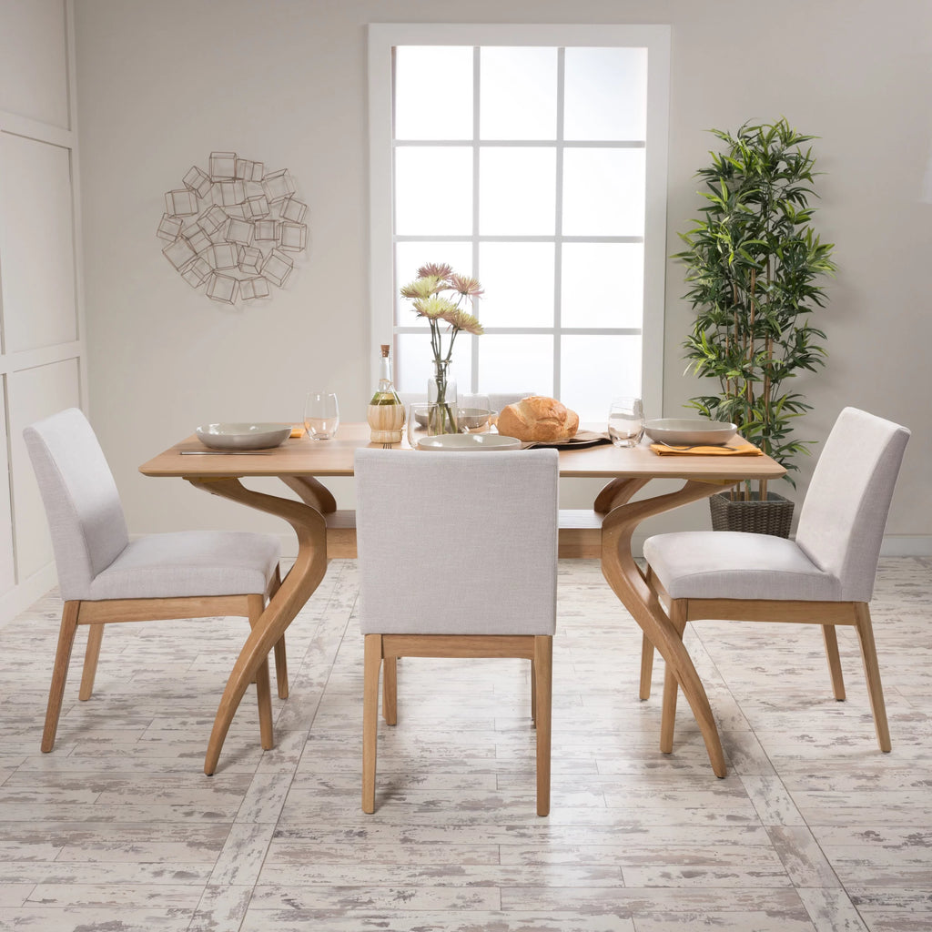 5 Piece Light Beige Natural Oak Dining Set F3729