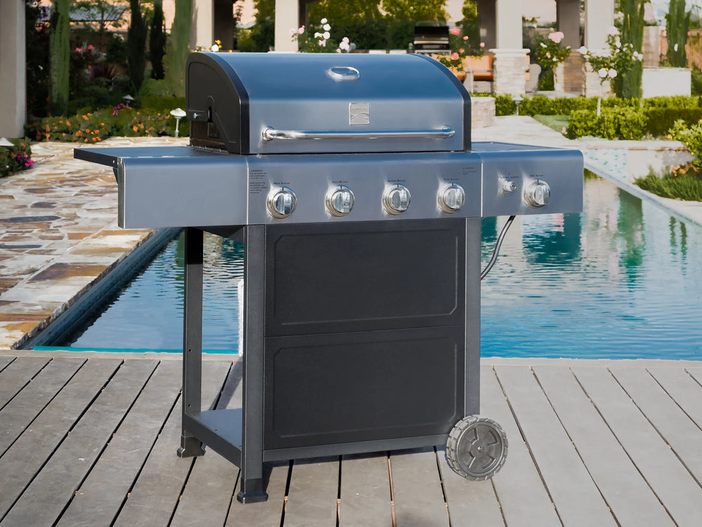 Stainless Steel/Black 4-Burner Propane Gas Grill with Side Burner F44219