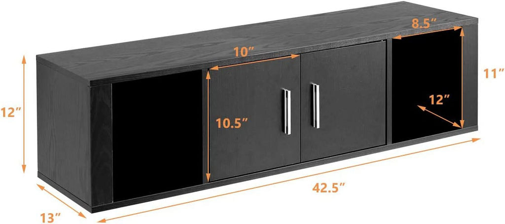 Wall Mounted Storage Cabinet 2 Cube Floating Desk with 2 Doors and 2 Open Shelves Black T926