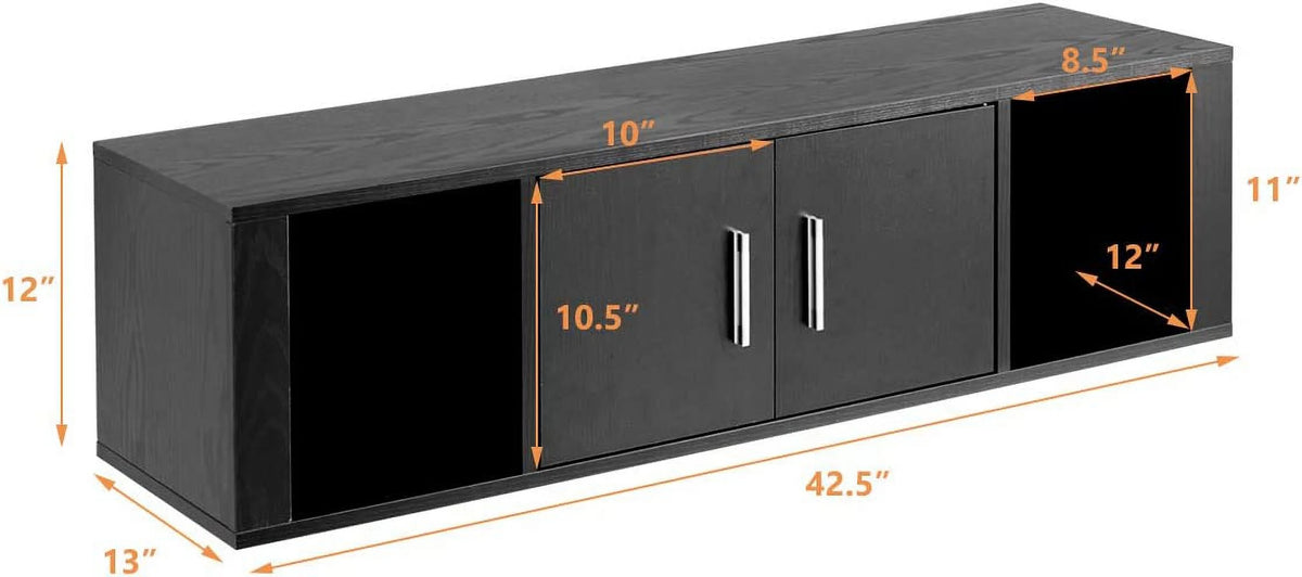 Wall Mounted Storage Cabinet 2 Cube Floating Desk with 2 Doors and 2 Open Shelves Black T926