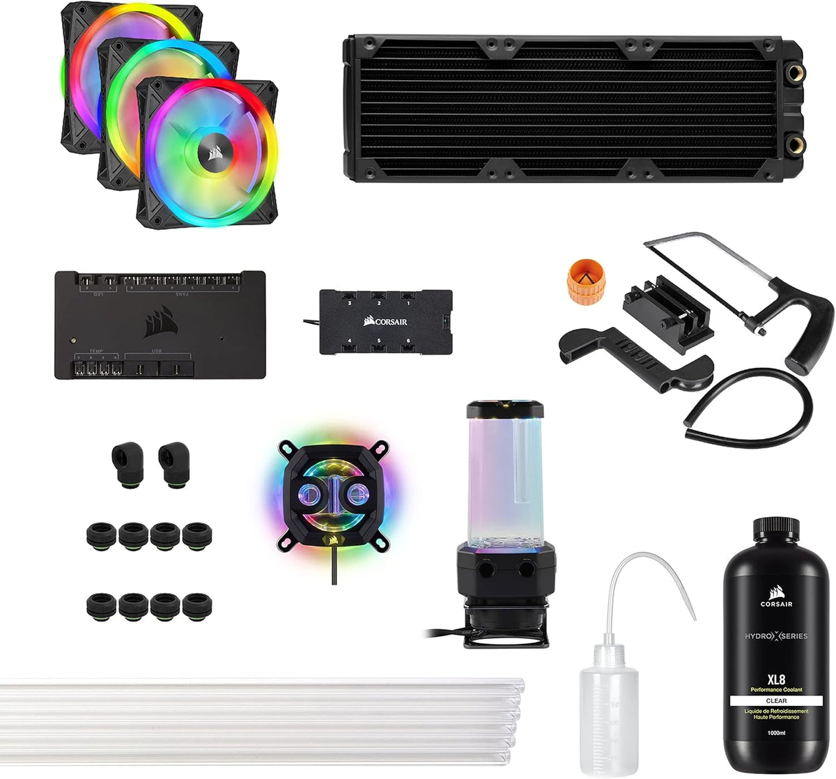 Hardline Water Cooling Kit with XC7 CPU Water Block, XR5 360mm Radiator, XD5 Pump Res and QL120 RGB Fans A163