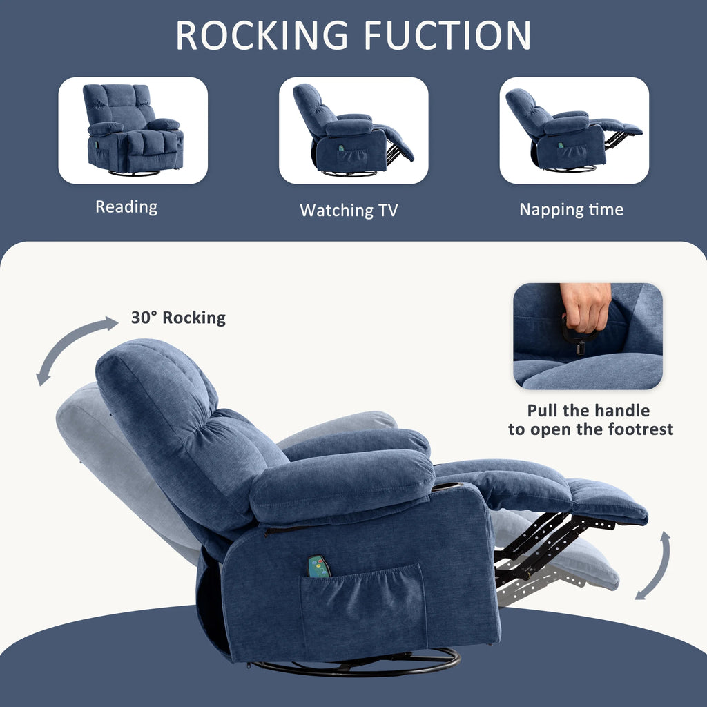 Blue Ergonomic Massage Rocker Recliner Chair with Vibration and Heat P98857