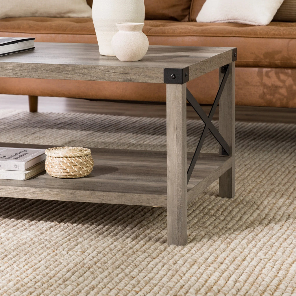 Gray Wash Metal X Coffee Table P5395