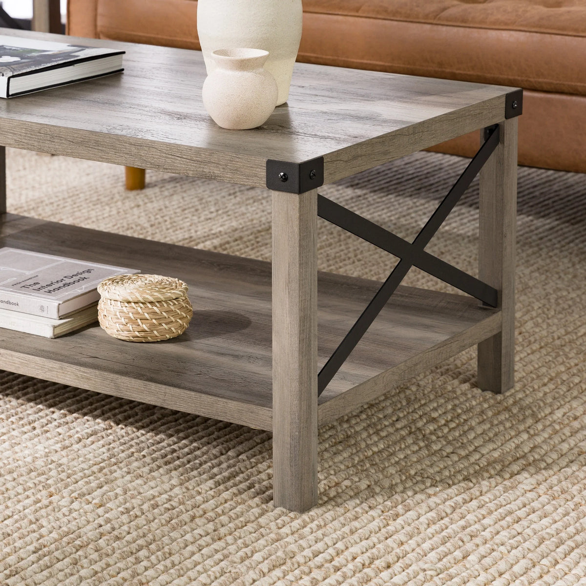 Gray Wash Metal X Coffee Table P5395